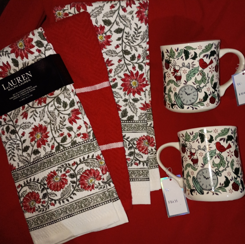 Lauren Floral Red & White Kitchen Set
